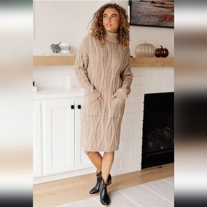 Sweater Dress Turtleneck Size Large NWT Beige / Taupe